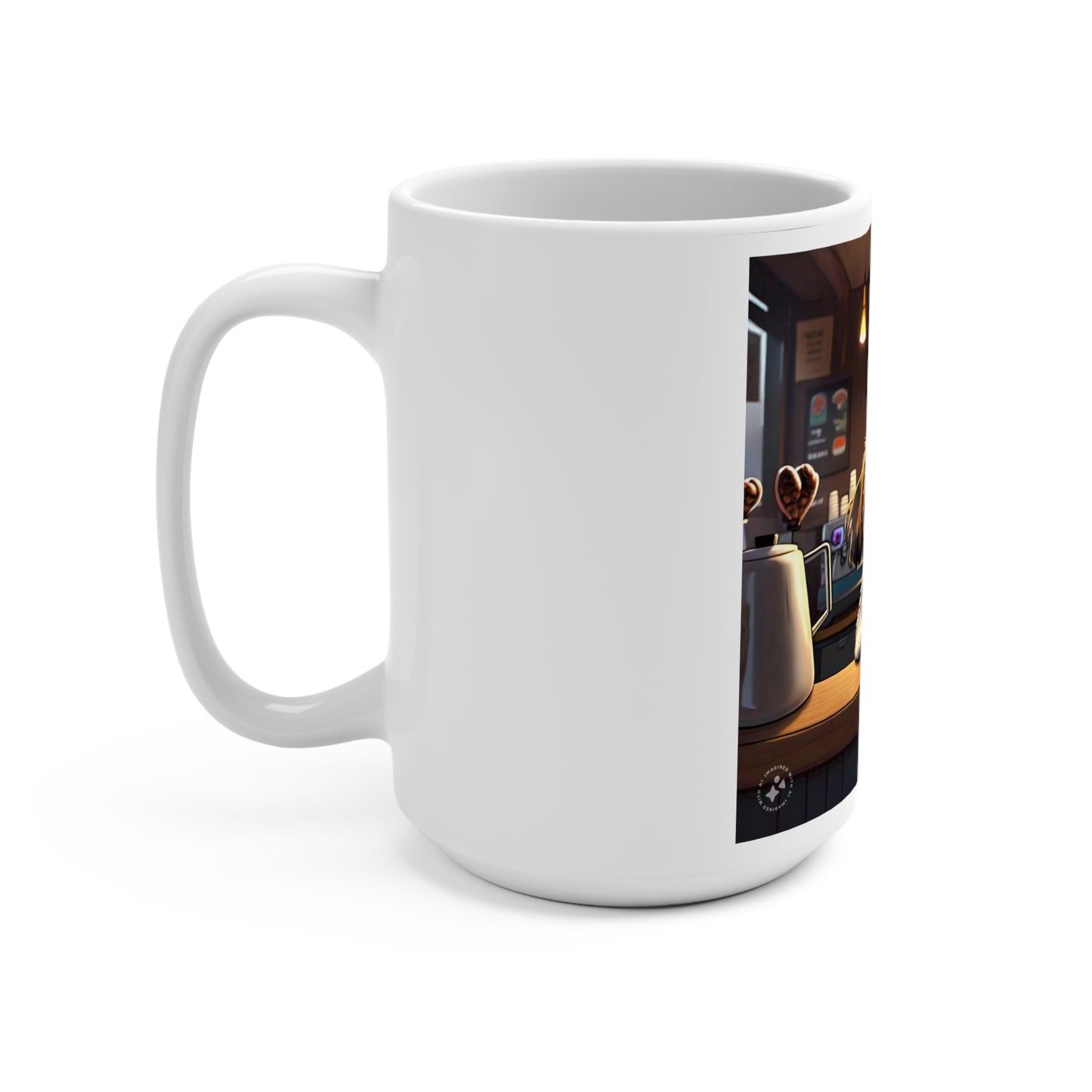 Cute pup having coffee Mug 15oz