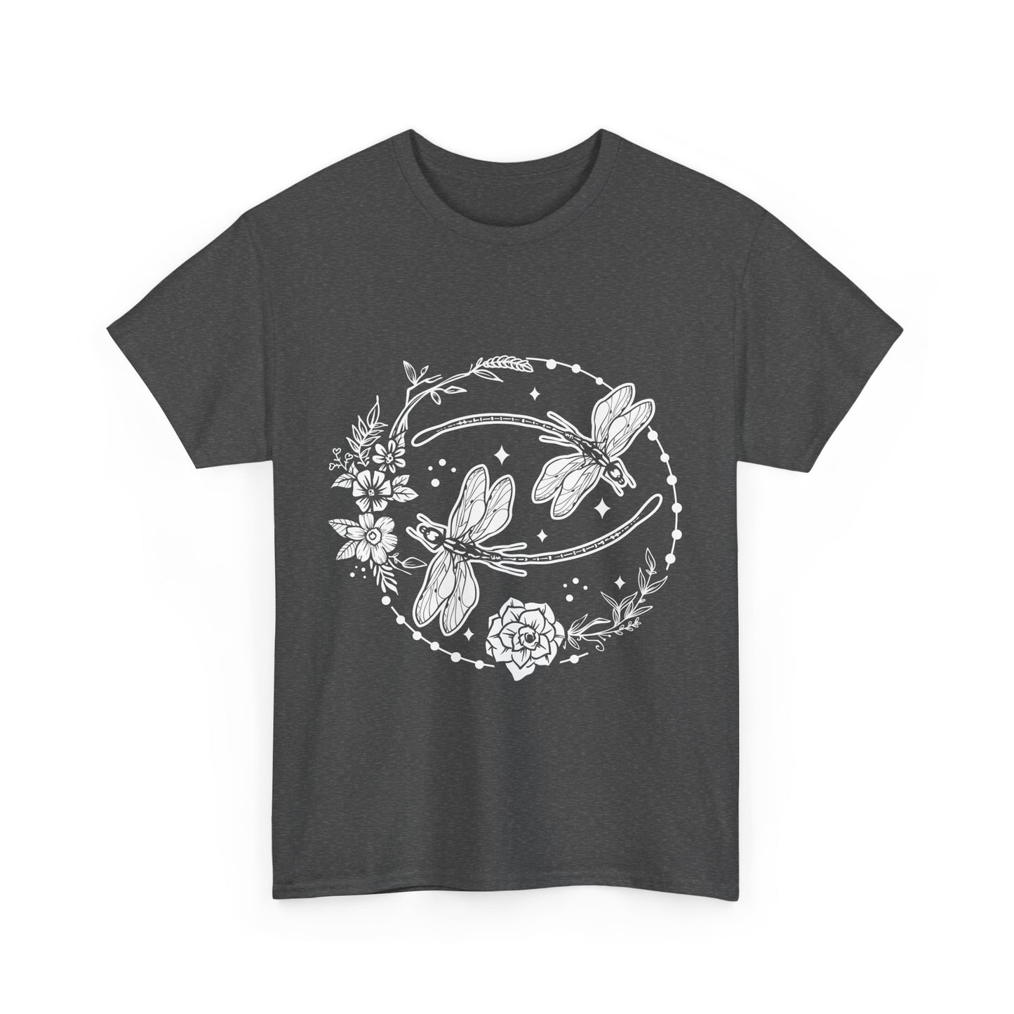 Dragonfly T-Shirt, Floral Design Tees, Nature Lover Gift, Boho Style Shirt, Garden Theme Tee, Botanical Graphic Top