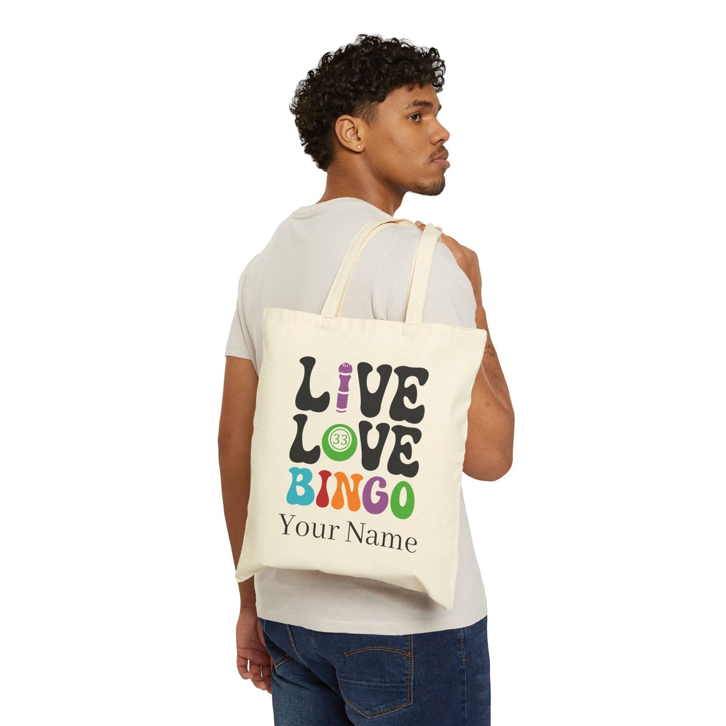 Personalized Colorful Bingo Themed Cotton Canvas Tote Bag, Perfect for Bingo Nights, Funny Gift for Friends, Fun Tote for Game