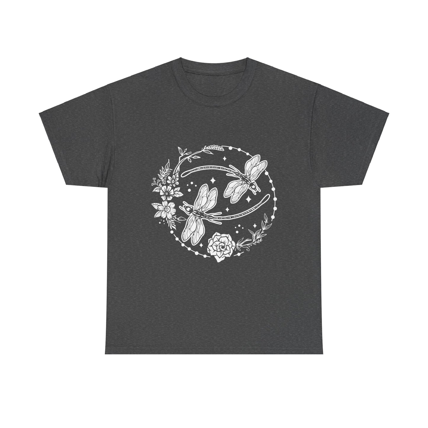 Dragonfly T-Shirt, Floral Design Tees, Nature Lover Gift, Boho Style Shirt, Garden Theme Tee, Botanical Graphic Top