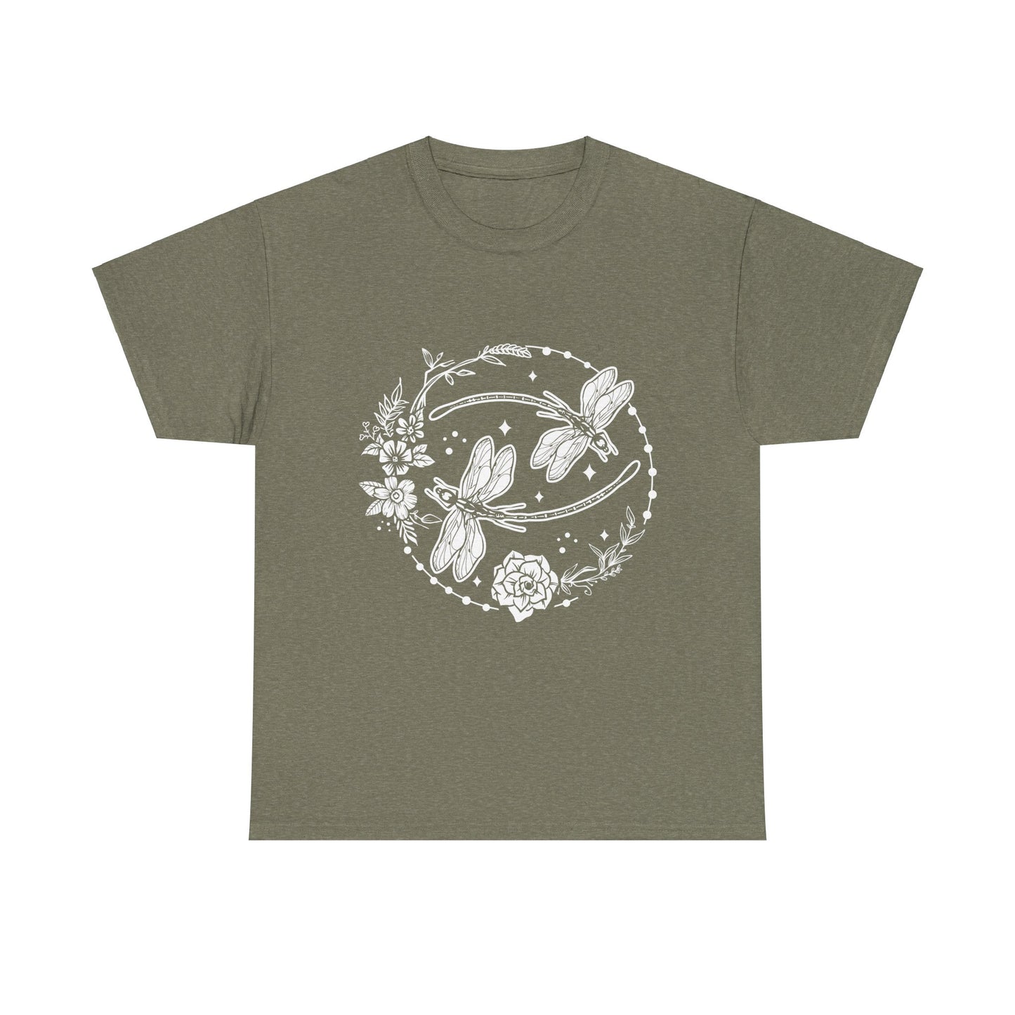 Dragonfly T-Shirt, Floral Design Tees, Nature Lover Gift, Boho Style Shirt, Garden Theme Tee, Botanical Graphic Top