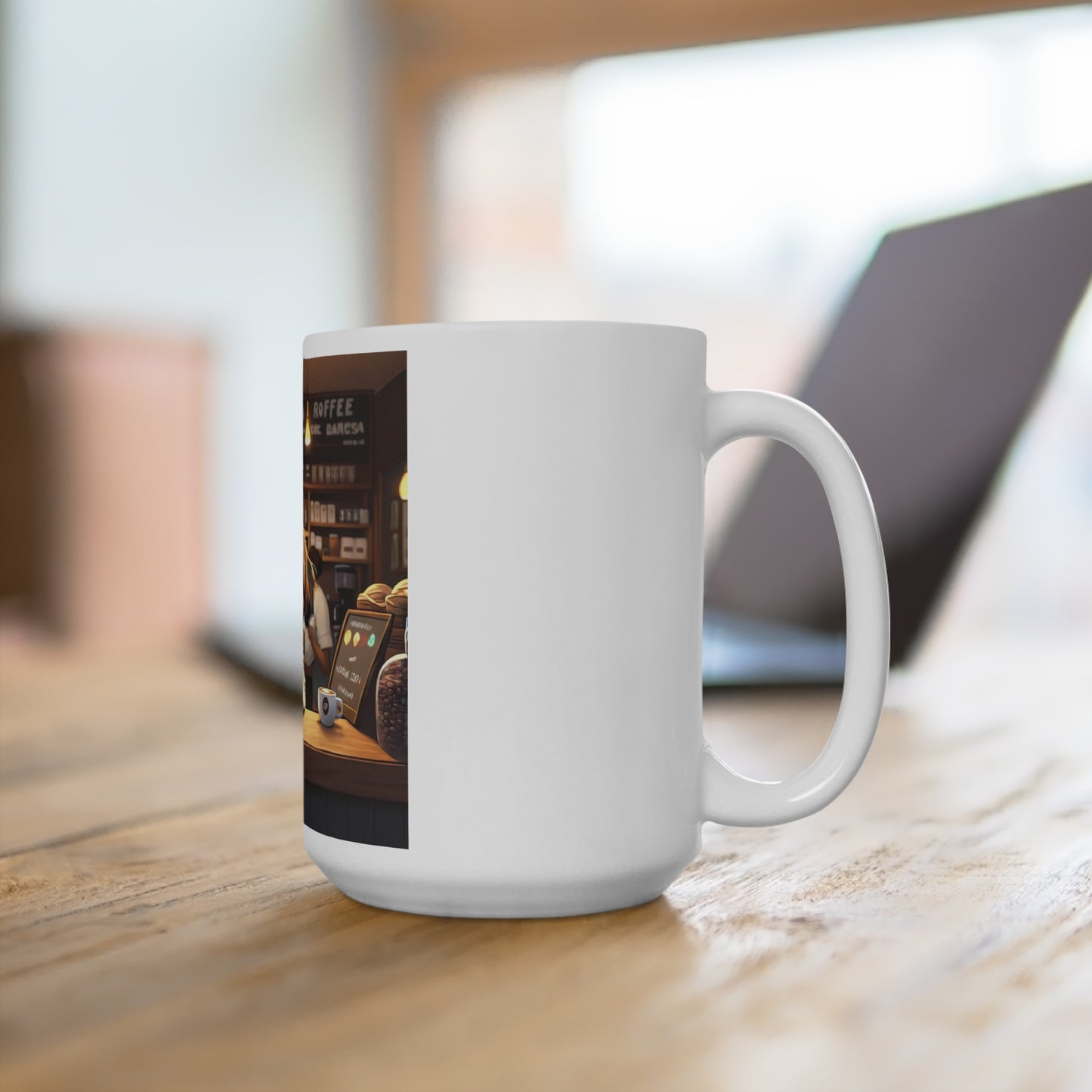 Cute pup having coffee Mug 15oz