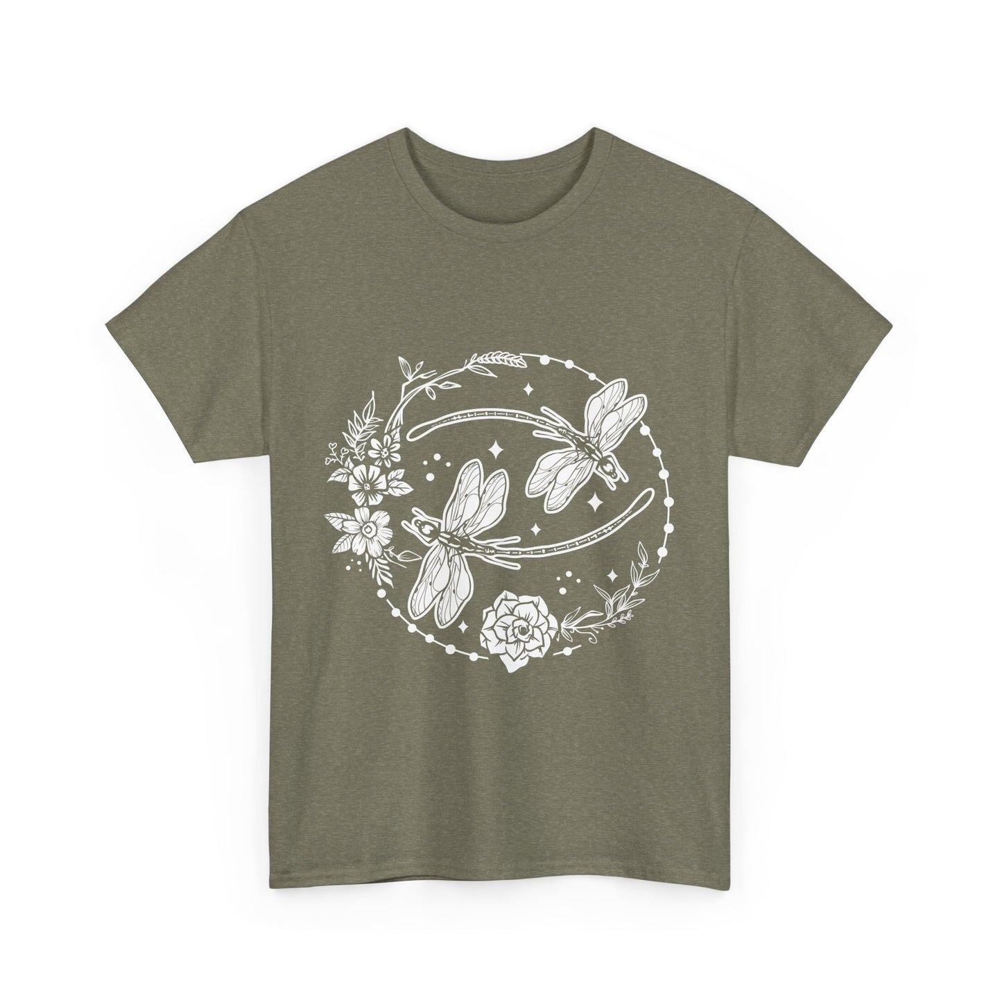 Dragonfly T-Shirt, Floral Design Tees, Nature Lover Gift, Boho Style Shirt, Garden Theme Tee, Botanical Graphic Top
