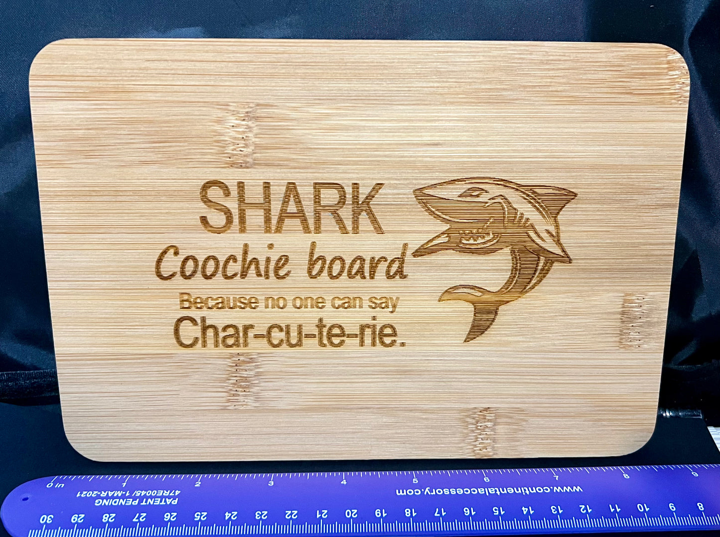 Shark Coochie Charcuterie board. Bamboo serving tray