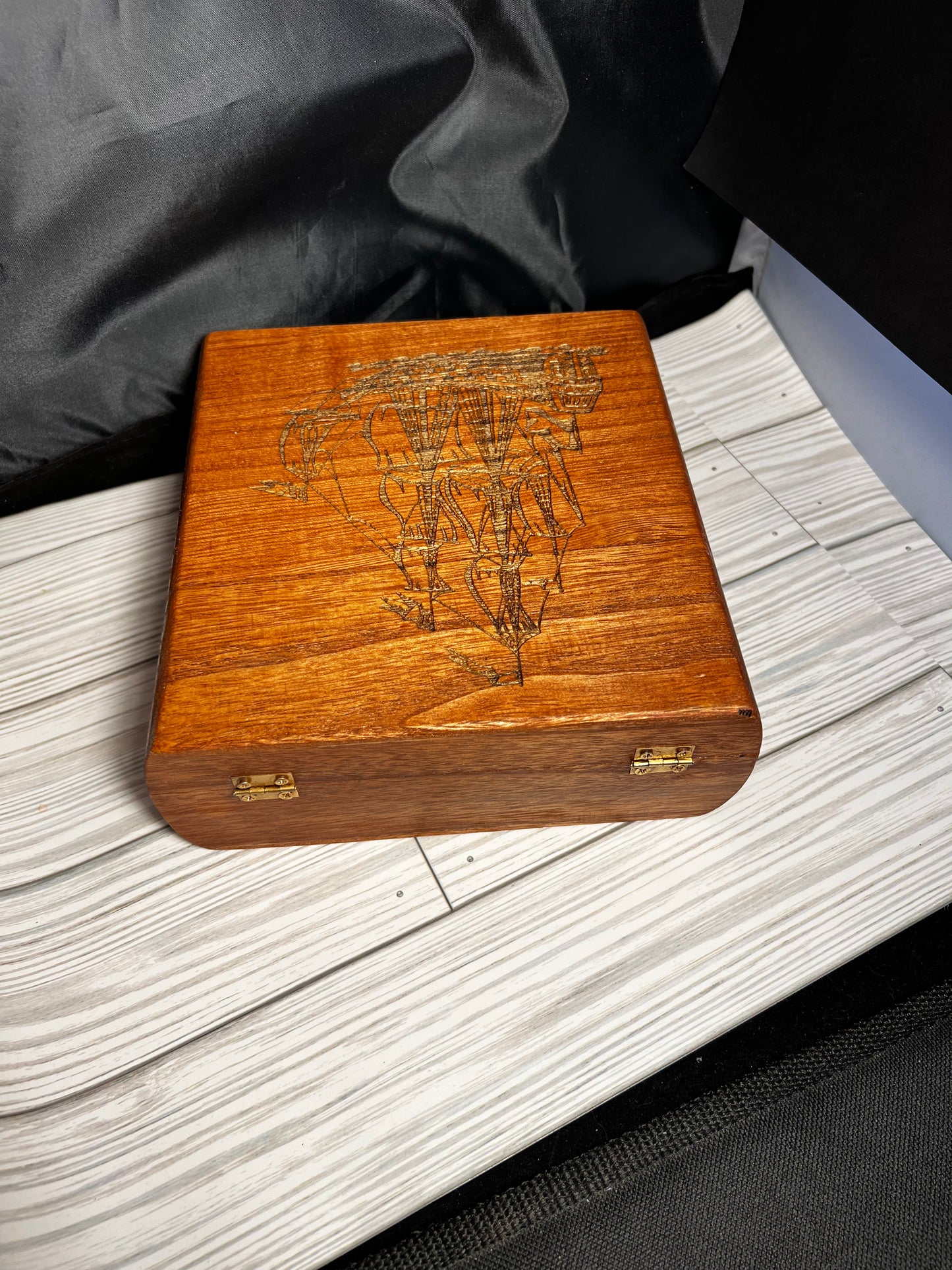 Wood keepsake box ship engraved