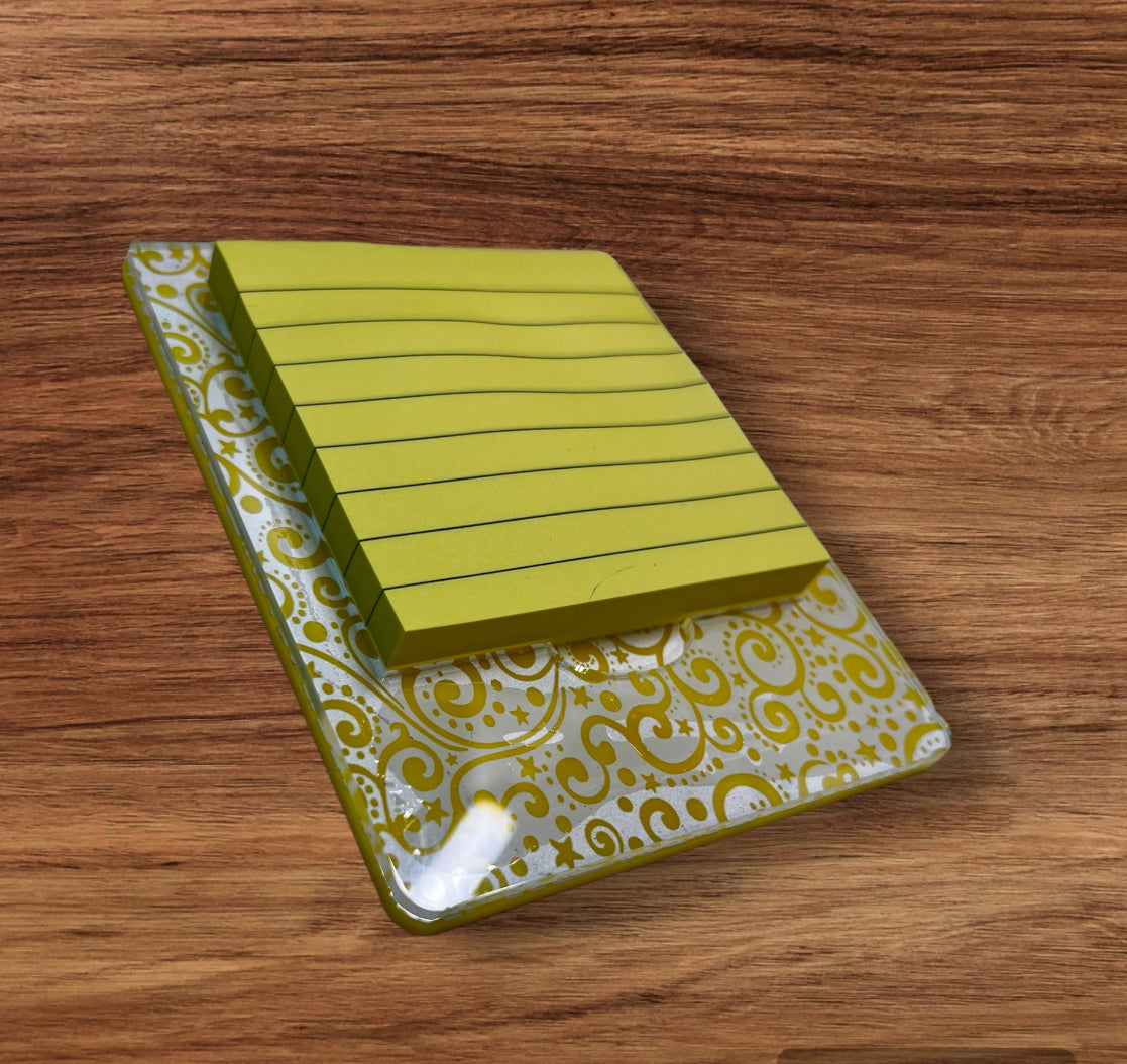 Sticky Note holder Yellow Swirls FREE SHIPPING