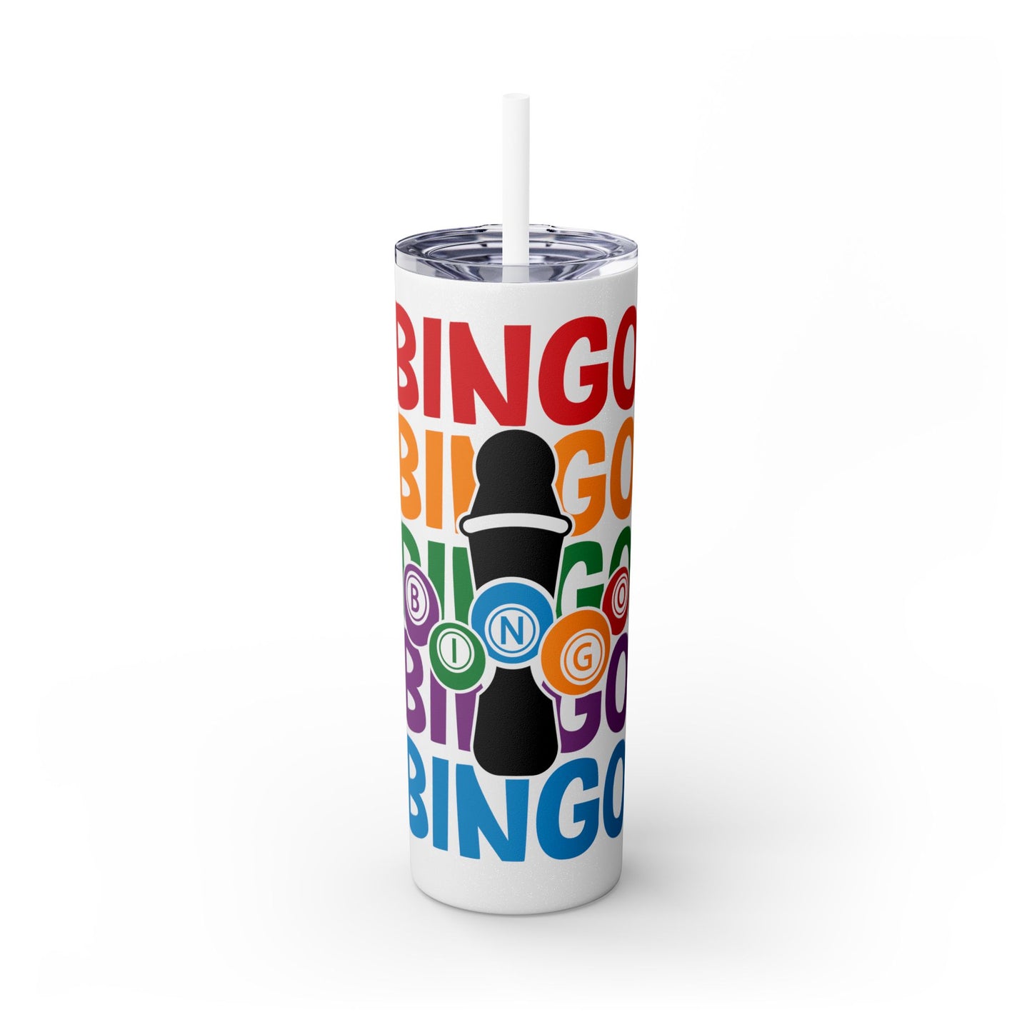Personalized Colorful Bingo Skinny Tumbler with Straw, Perfect Gift for Bingo Lovers, Travel Mug for Game Night, Fun Party Accessory, 20oz