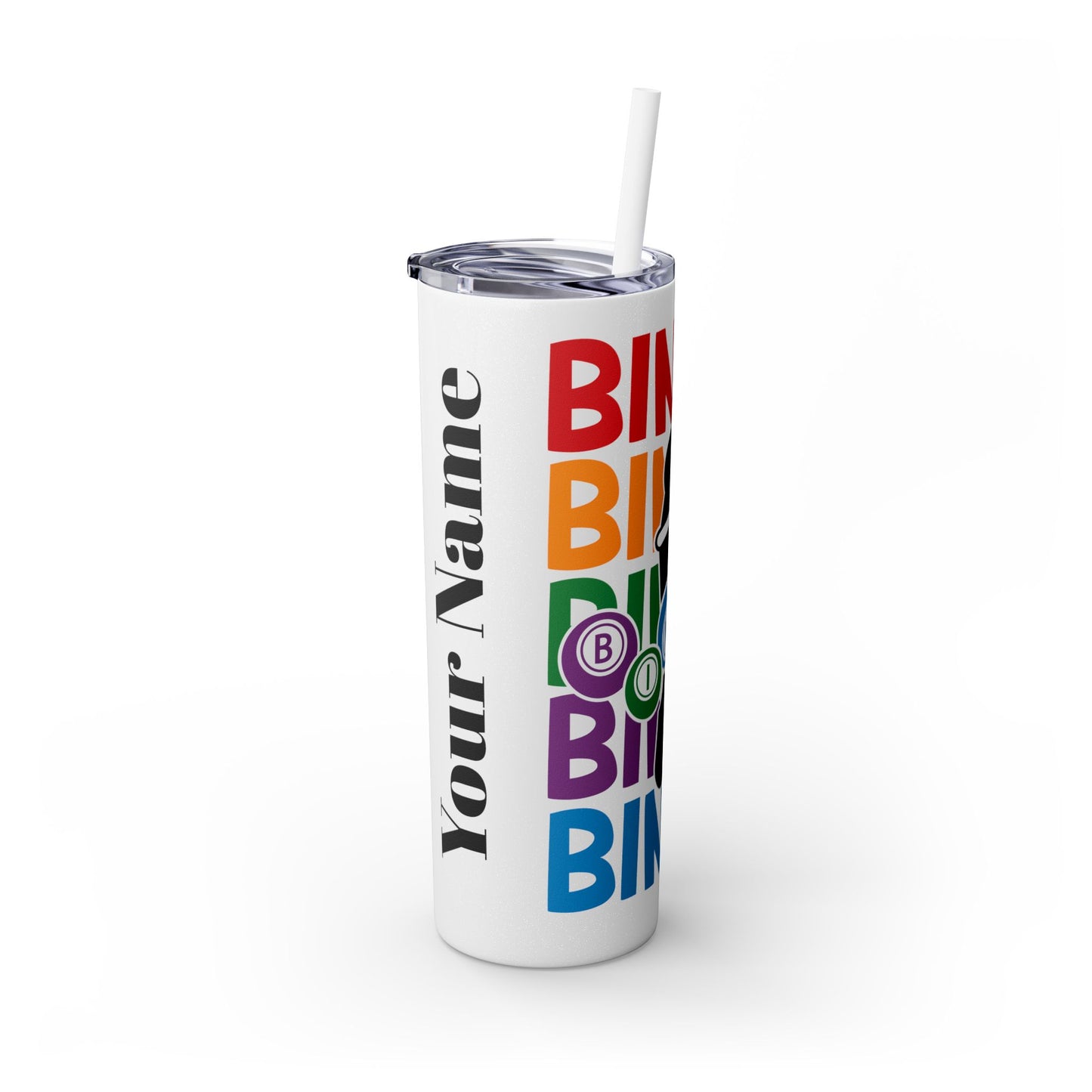 Personalized Colorful Bingo Skinny Tumbler with Straw, Perfect Gift for Bingo Lovers, Travel Mug for Game Night, Fun Party Accessory, 20oz